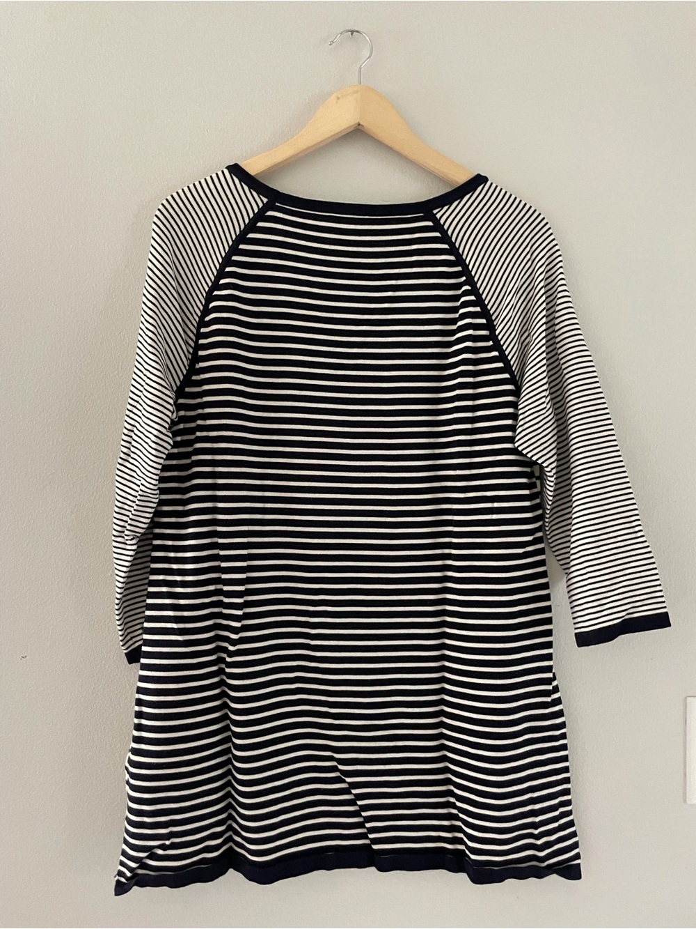 Talbots Black & White Striped Raglan 3/4 Sleeve Blouse